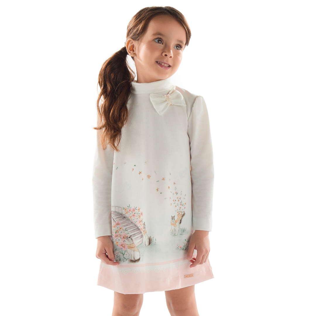 Vestido Infantil Inverno Laços Rosa - Kiki Xodó