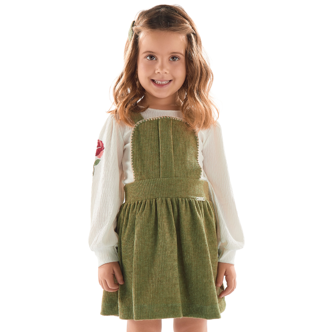 Salopete Infantil Inverno Textura Verde - Kiki Xodó