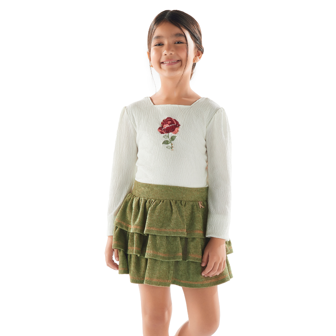 Conjunto Infantil Feminino Inverno Rosa Bordada - Kiki Xodó