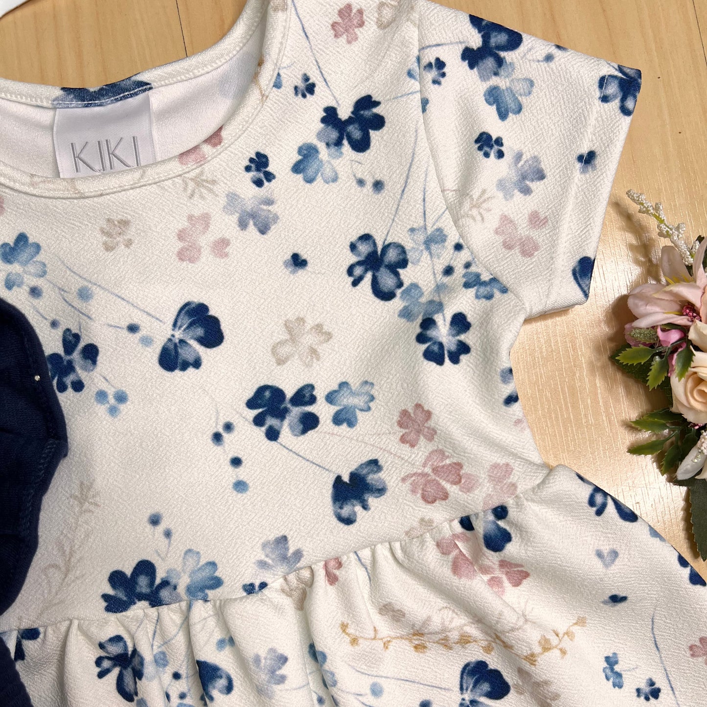 Vestido com Jaqueta Infantil Inverno Flores Azul - Kiki Xodó