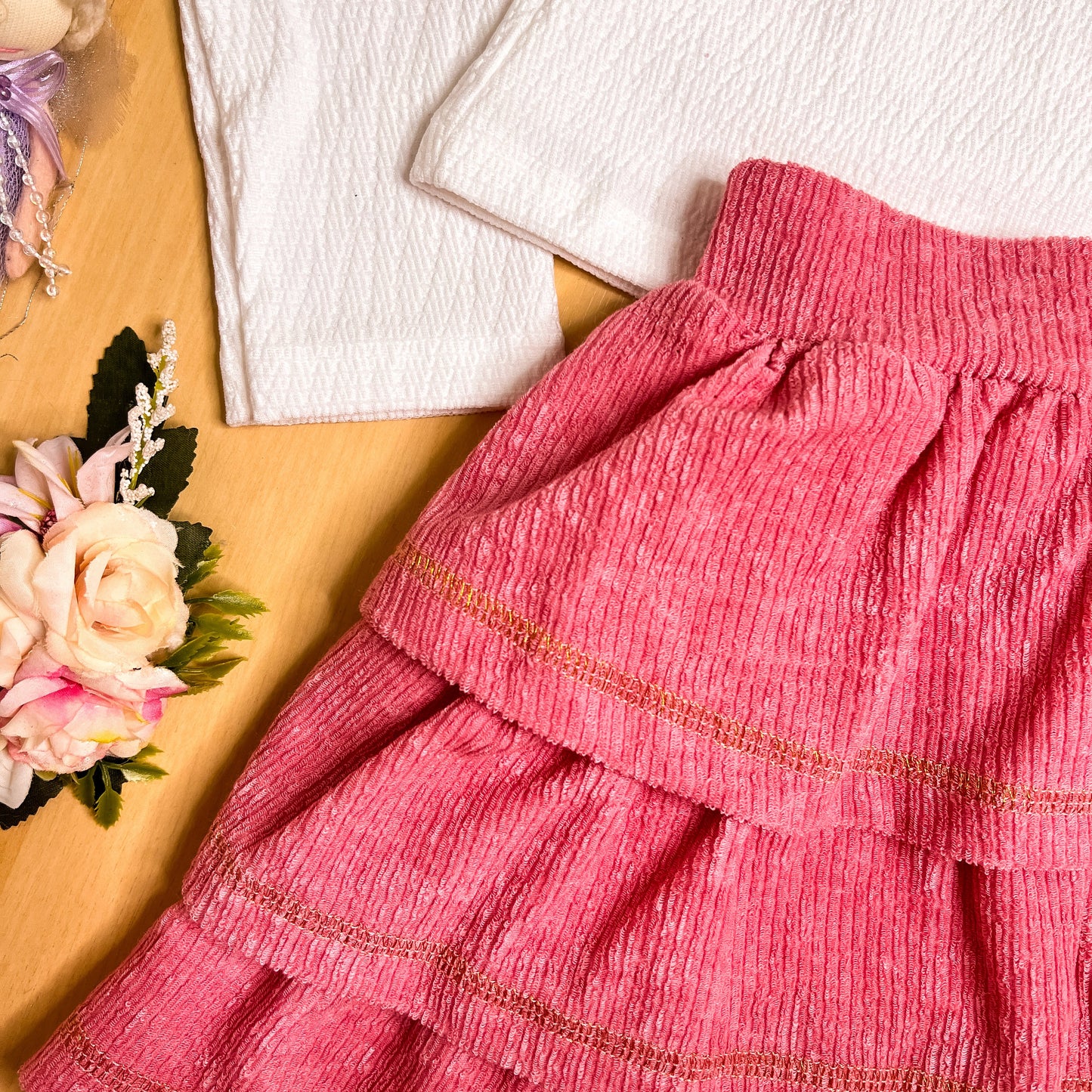 Conjunto Infantil Feminino Inverno Rosa Bordada - Kiki Xodó