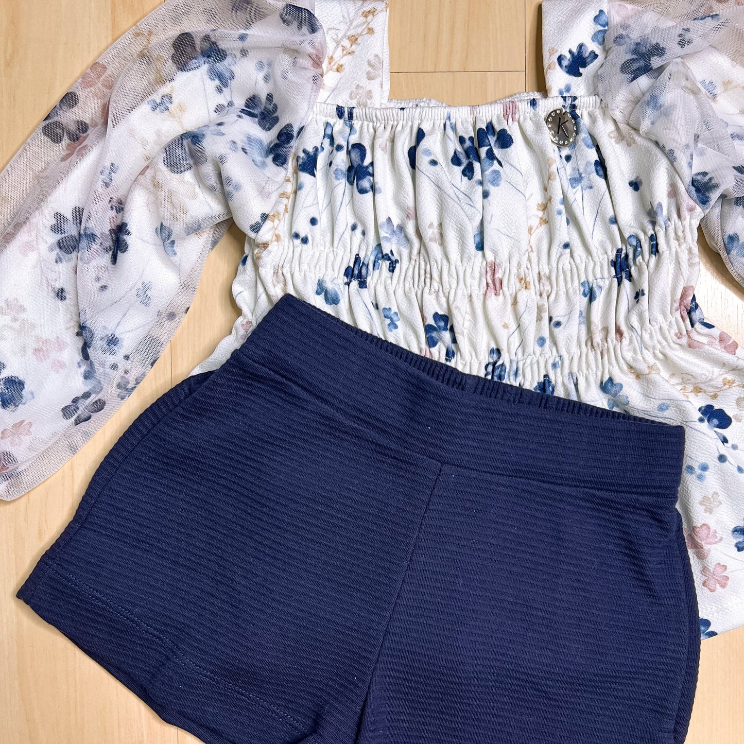 Conjunto Infantil Feminino Inverno Mangas Bufantes Azul - Kiki Xodó