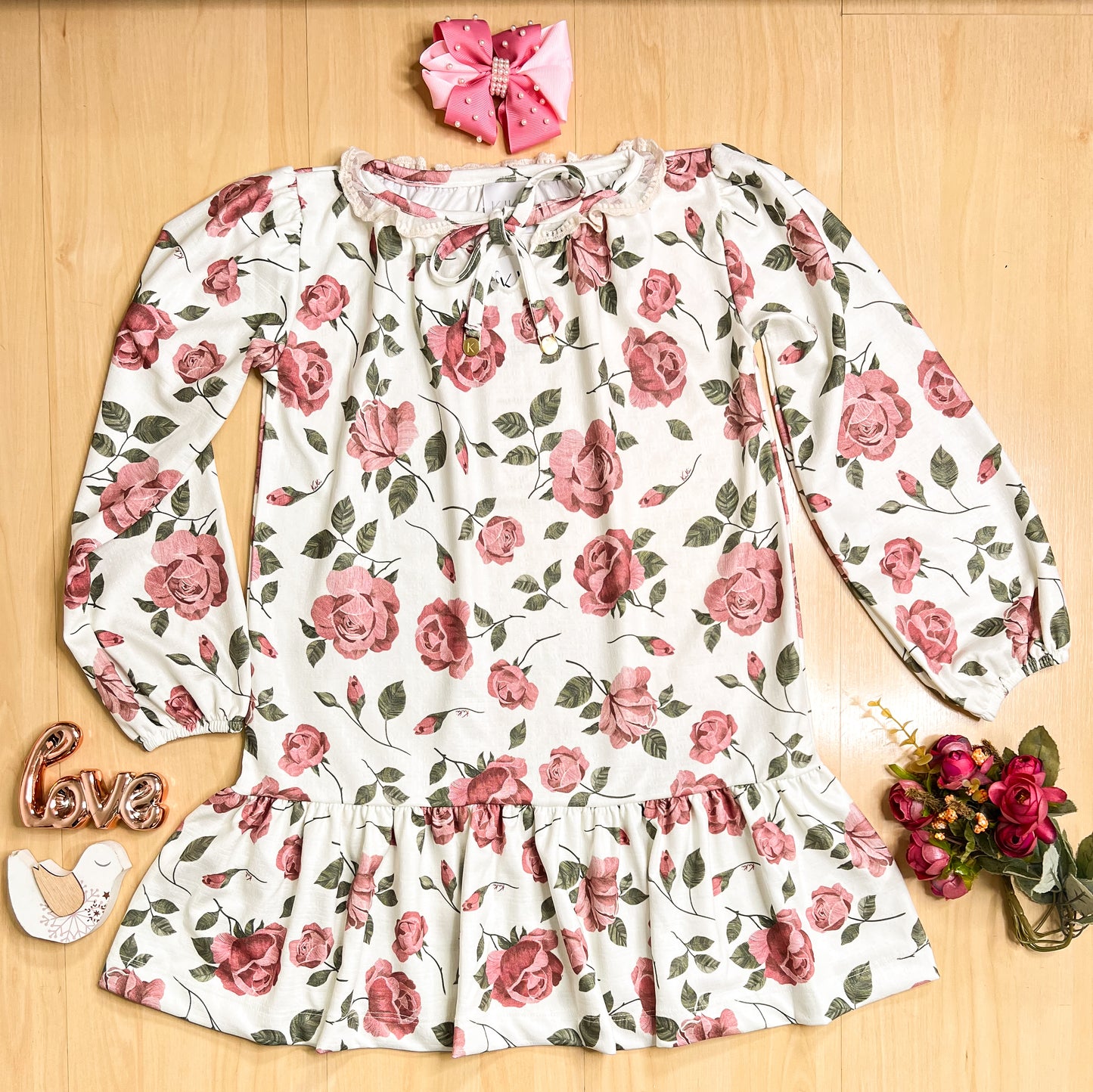 Vestido Infantil Inverno Rosas - Kiki Xodó