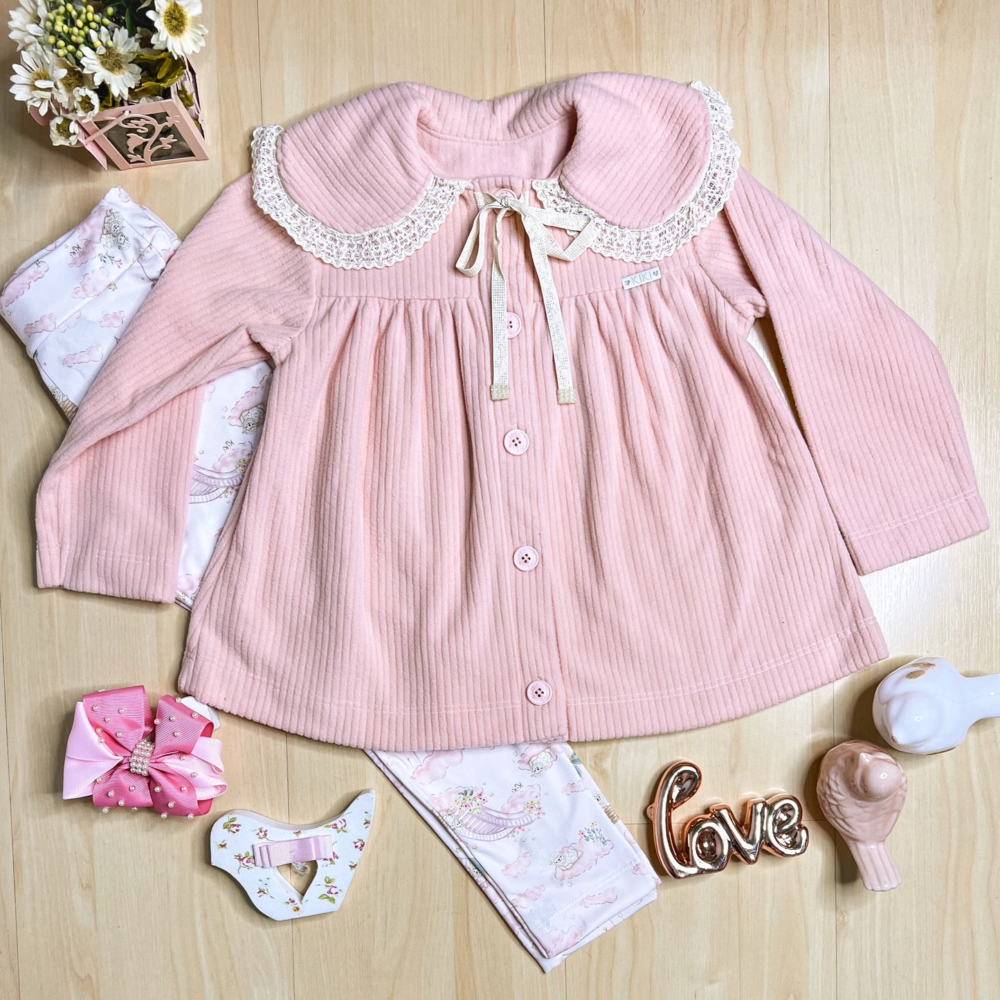 Conjunto Infantil Feminino Inverno Nuvens Rosa - Kiki Xodó