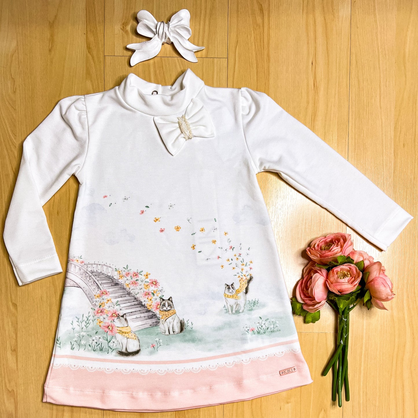 Vestido Infantil Inverno Laços Rosa - Kiki Xodó