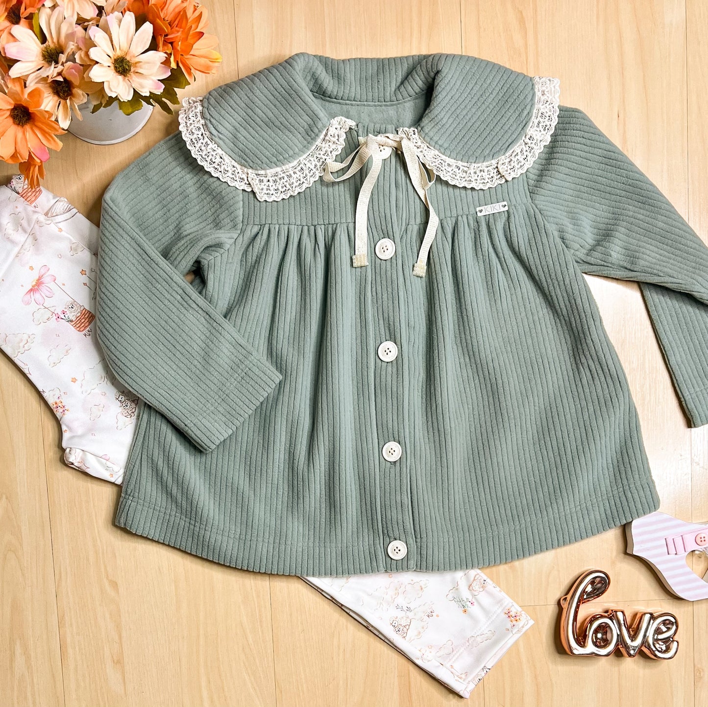 Conjunto Infantil Feminino Inverno Nuvens Verde - Kiki Xodó