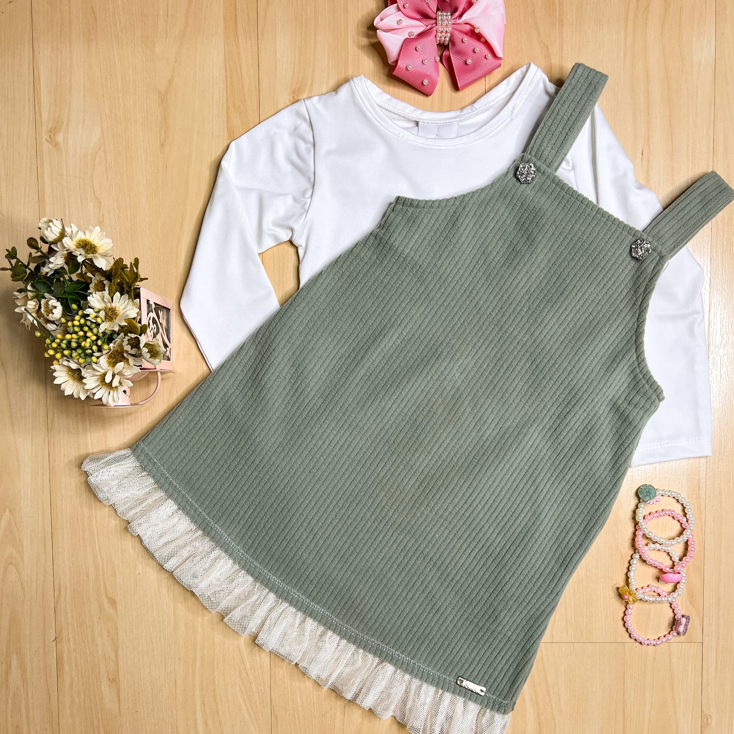 Salopete Infantil Inverno Brilho Verde - Kiki Xodó