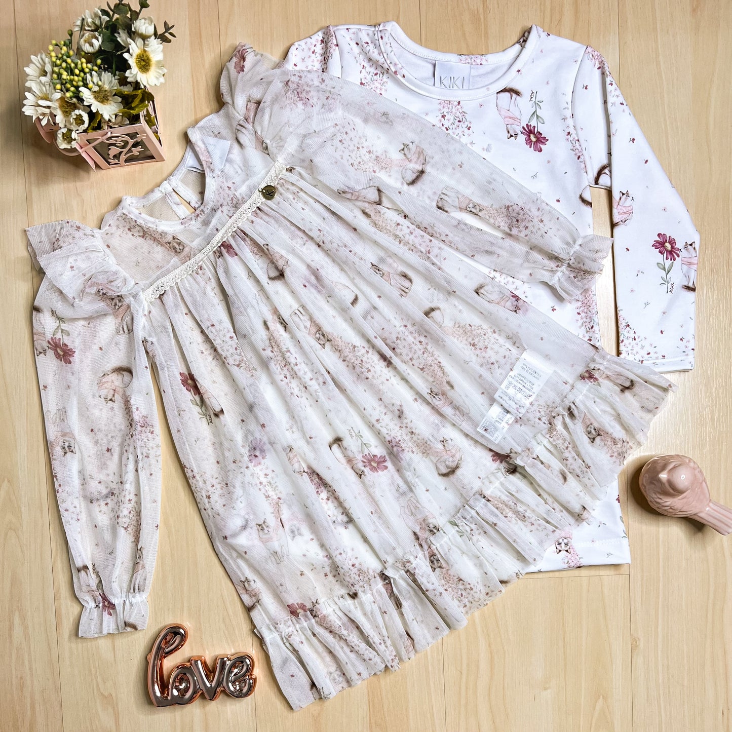 Vestido Infantil Inverno Gatinhos Off - Kiki Xodó