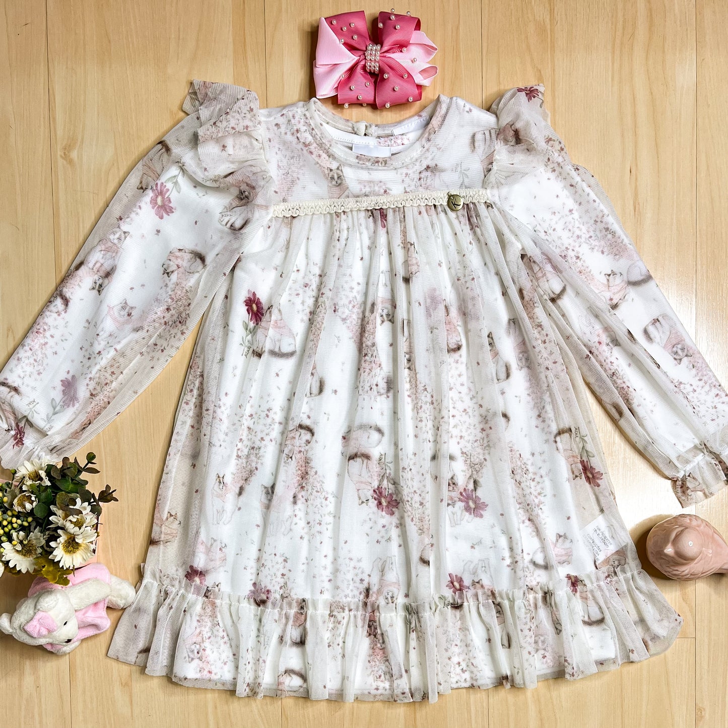 Vestido Infantil Inverno Gatinhos Off - Kiki Xodó