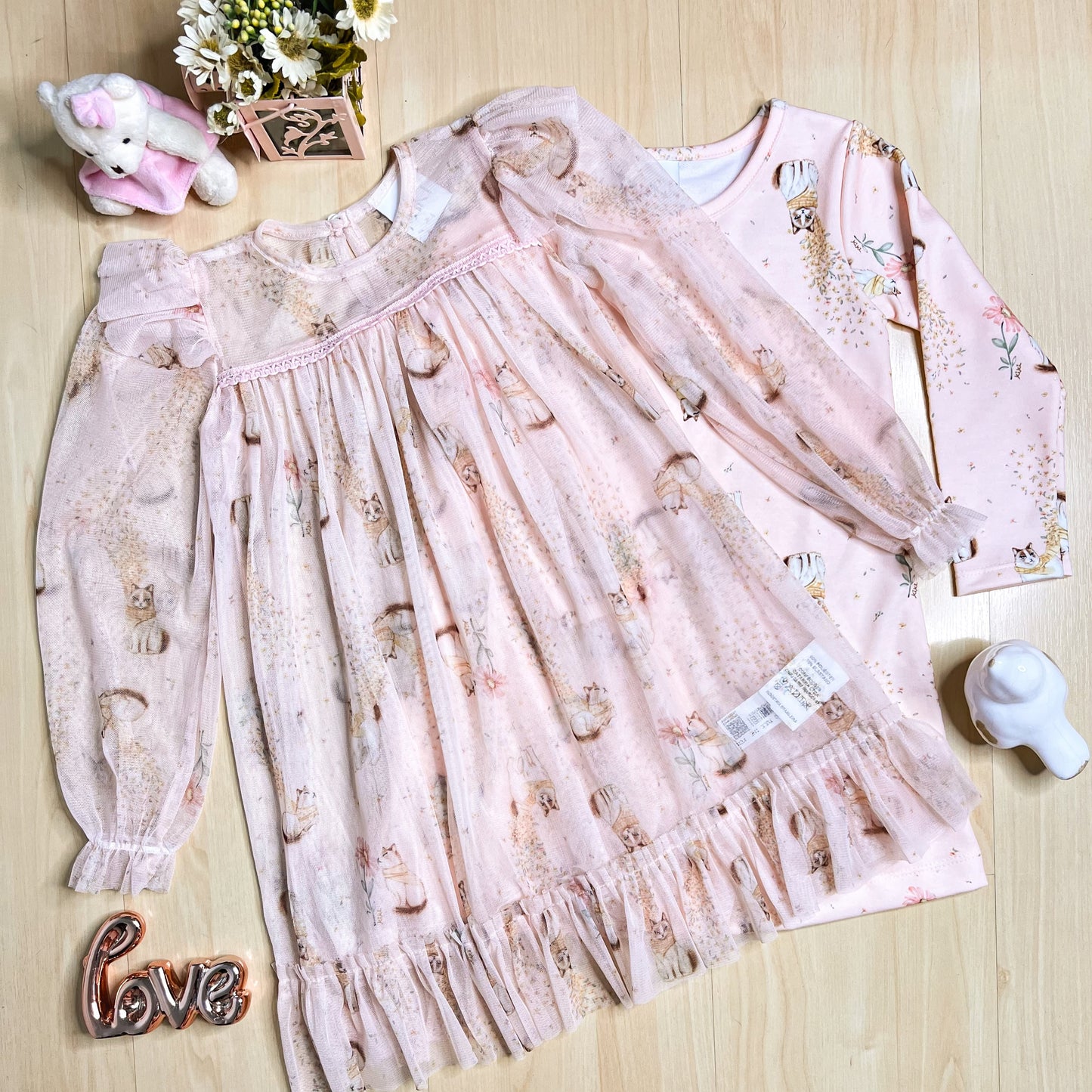 Vestido Infantil Inverno Gatinhos Rosa - Kiki Xodó