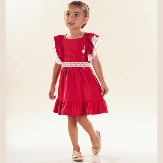 Vestido Infantil Vermelho Ensaio de Natal Luxo Kiki Xodó