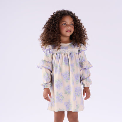 Vestido Inverno Feminino Infantil Flores de Lavanda Rosa - Kiki Xodó