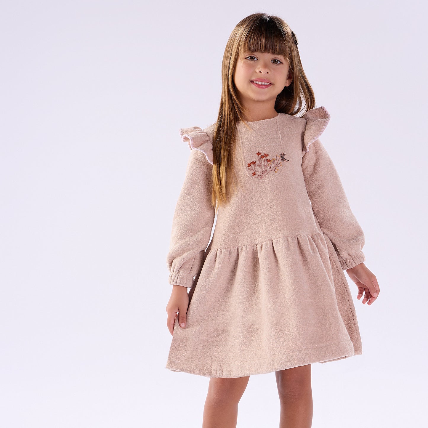 Vestido Inverno Feminino Infantil Mangas Bufantes Floral - Kiki Xodó