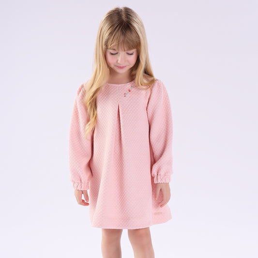 Vestido Inverno Feminino Infantil Costurado Minimalista Rosa - Kiki Xodó