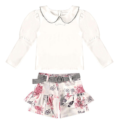 Conjunto Inverno Infantil Feminino Off White com Golas e Saia com Cinto - Kiki Xodó