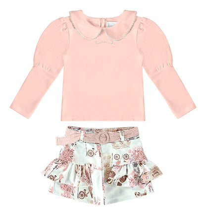 Conjunto Inverno Infantil Feminino Off White com Golas e Saia com Cinto - Kiki Xodó