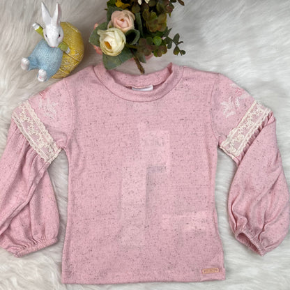 Blusa Inverno Infantil Feminina com Mangas Bufante e detalhe em Flores - Kiki Xodó