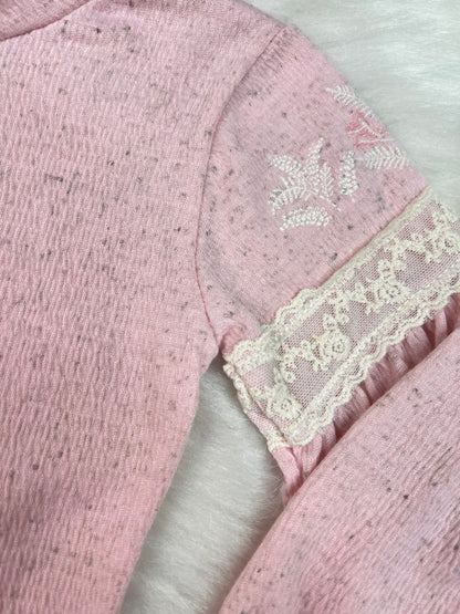 Blusa Inverno Infantil Feminina com Mangas Bufante e detalhe em Flores - Kiki Xodó