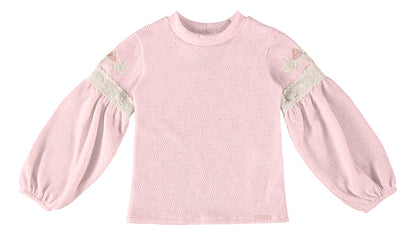 Blusa Inverno Infantil Feminina com Mangas Bufante e detalhe em Flores - Kiki Xodó