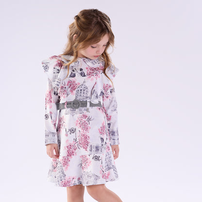 Vestido Inverno Infantil Feminino Estampado e Cinto - Kiki Xodó