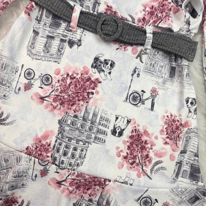 Vestido Inverno Infantil Feminino Estampado e Cinto - Kiki Xodó