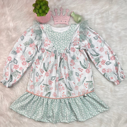 Vestido Inverno Infantil Feminino Babado Florido - Kiki Xodó