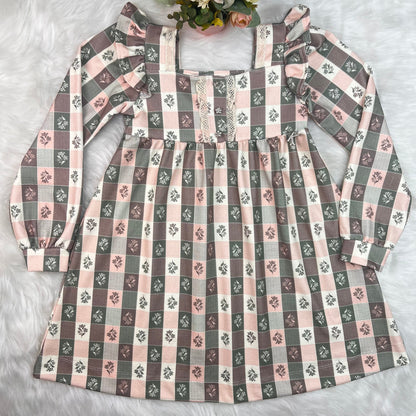 Vestido Inverno Infantil Feminino Quadriculado Marrom - Kiki Xodó