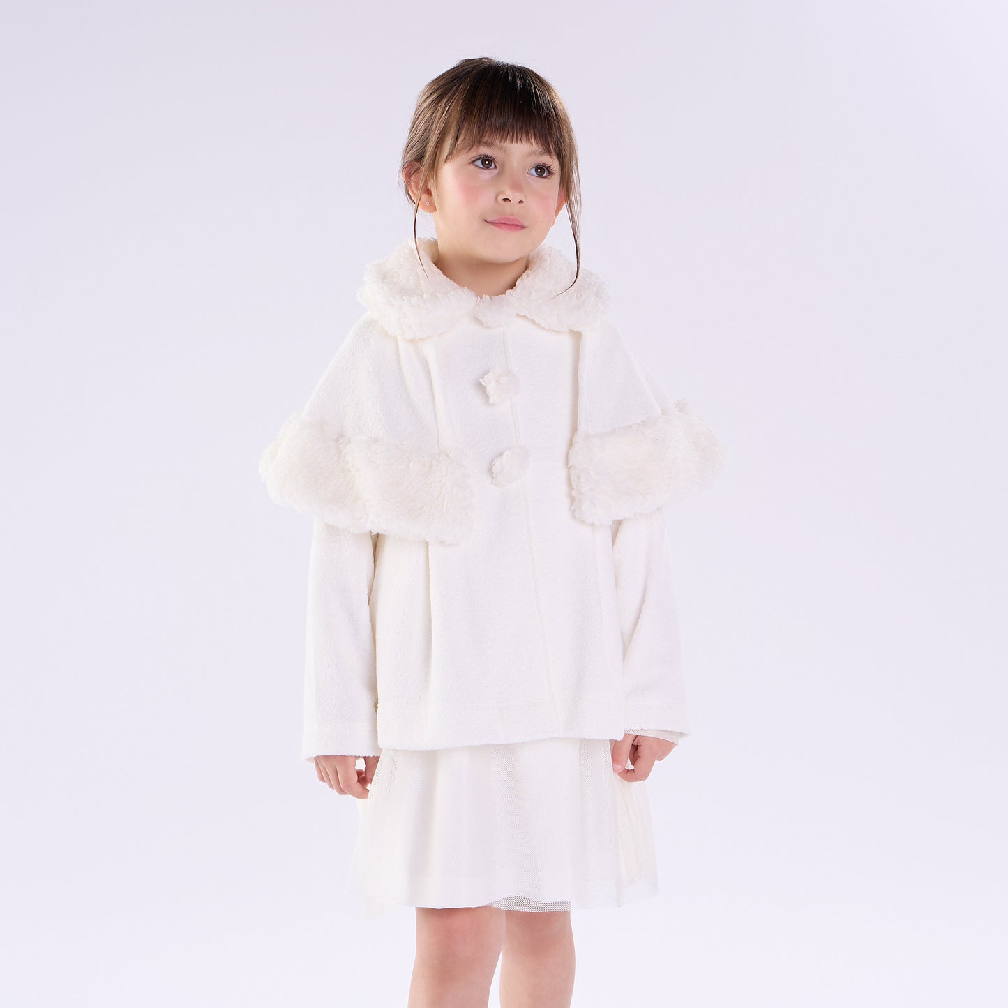 Vestido Inverno Infantil Feminino e Manga Tule Off White - Kiki Xodó