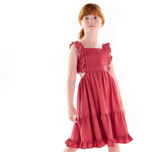 Vestido Infantil Feminino Pérolas Vermelho - Kiki Xodó