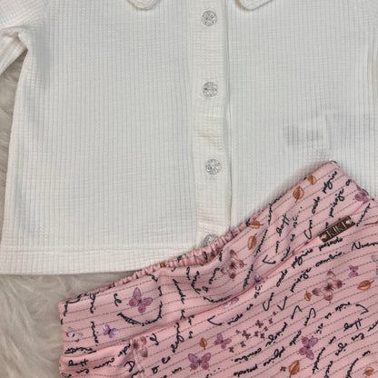 Conjunto Inverno Infantil Feminino Camisa de Botões e Saia Borboletas - Kiki Xodó