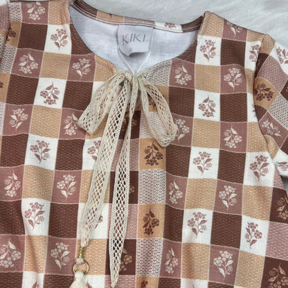 Conjunto Inverno Infantil Feminino Camisa Quadriculada com Laço e Calça - Kiki Xodó