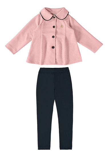Conjunto Inverno Infantil Feminino Camisa Rosa de Botões e Calça Preta - Kiki Xodó