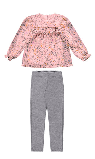 Conjunto Inverno Infantil Feminino Camisa Rosa Felicidade com Calça Moletom - Kiki Xodó