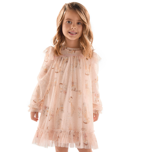 Vestido Infantil Inverno Gatinhos Rosa - Kiki Xodó