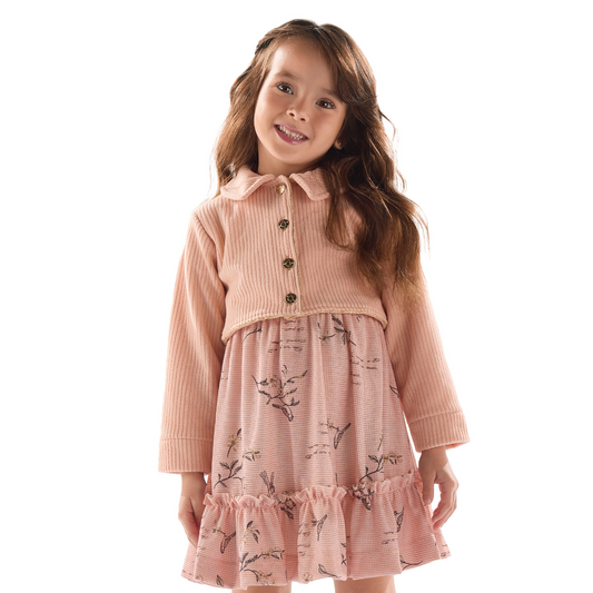 Vestido com Jaqueta Infantil Inverno Florzinha Rose - Kiki Xodó