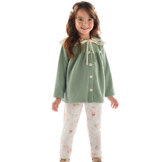 Conjunto Infantil Feminino Inverno Nuvens Verde - Kiki Xodó