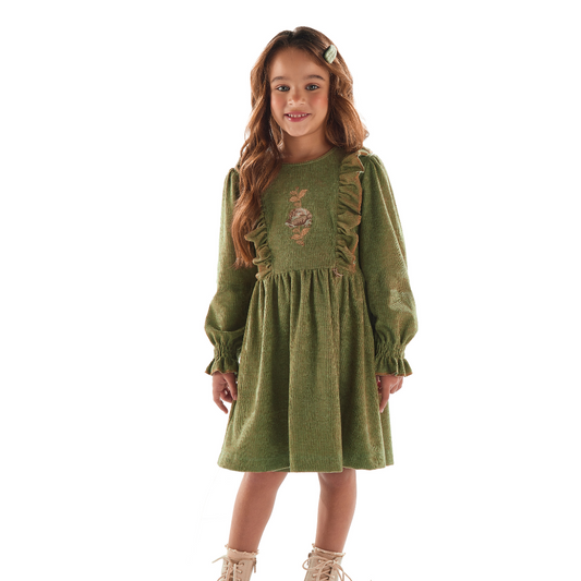 Vestido Infantil Inverno Texturas Verde - Kiki Xodó