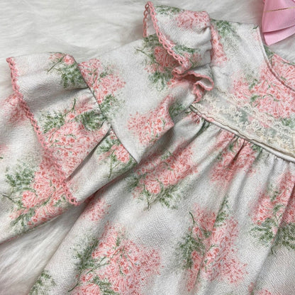 Vestido Inverno Feminino Infantil Flores de Lavanda Rosa - Kiki Xodó