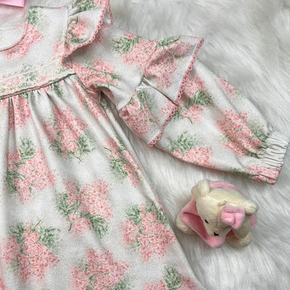 Vestido Inverno Feminino Infantil Flores de Lavanda Rosa - Kiki Xodó
