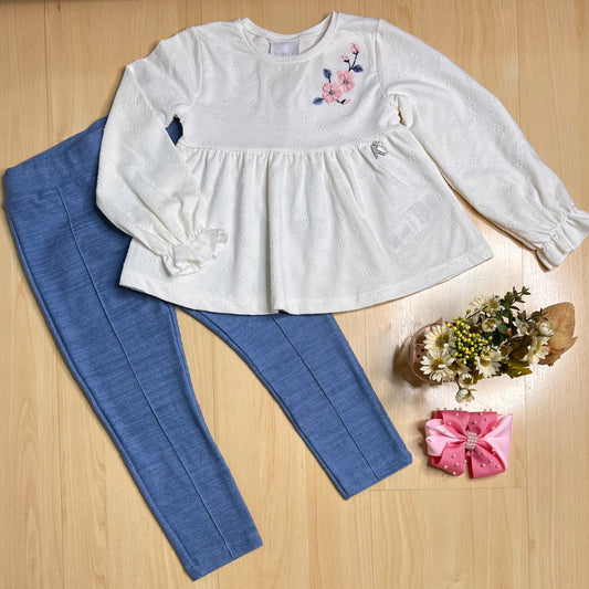 Conjunto Infantil Feminino Inverno Bordado Azul - Kiki Xodó