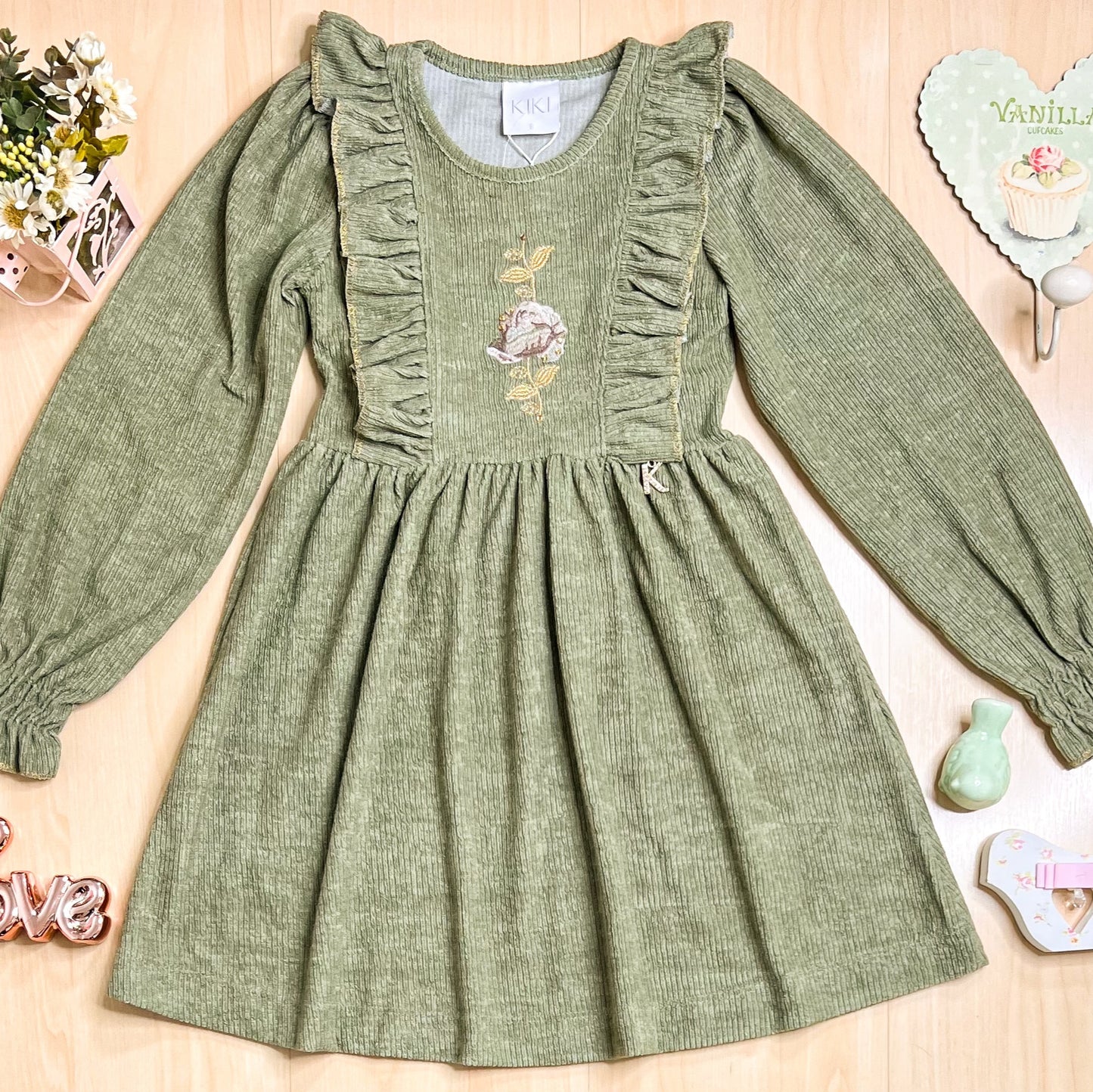 Vestido Infantil Inverno Texturas Verde - Kiki Xodó