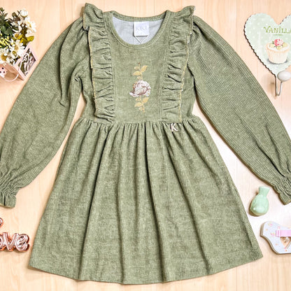 Vestido Infantil Inverno Texturas Verde - Kiki Xodó