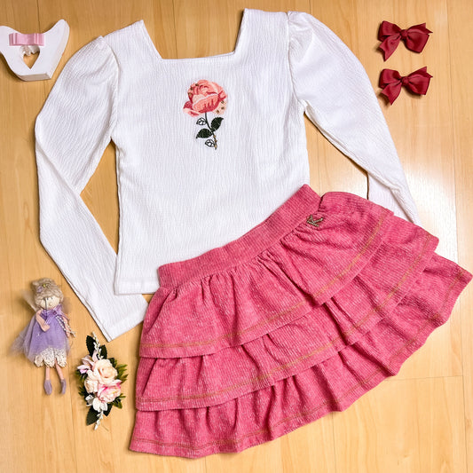 Conjunto Infantil Feminino Inverno Rosa Bordada - Kiki Xodó