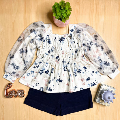 Conjunto Infantil Feminino Inverno Mangas Bufantes Azul - Kiki Xodó