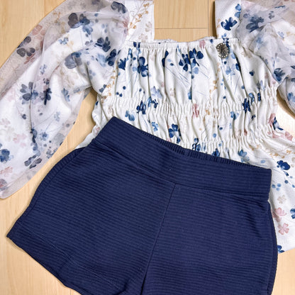 Conjunto Infantil Feminino Inverno Mangas Bufantes Azul - Kiki Xodó