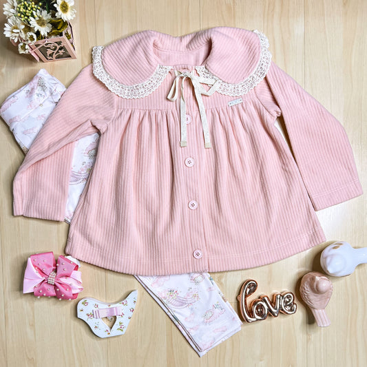 Conjunto Infantil Feminino Inverno Nuvens Rosa - Kiki Xodó
