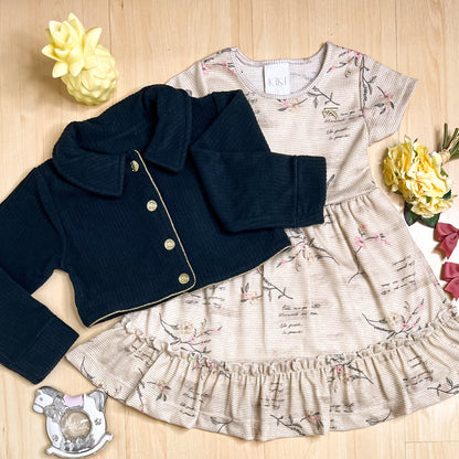 Vestido com Jaqueta Infantil Inverno Florzinha Preto - Kiki Xodó
