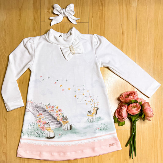 Vestido Infantil Inverno Laços Rosa - Kiki Xodó