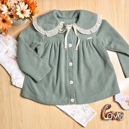 Conjunto Infantil Feminino Inverno Nuvens Verde - Kiki Xodó
