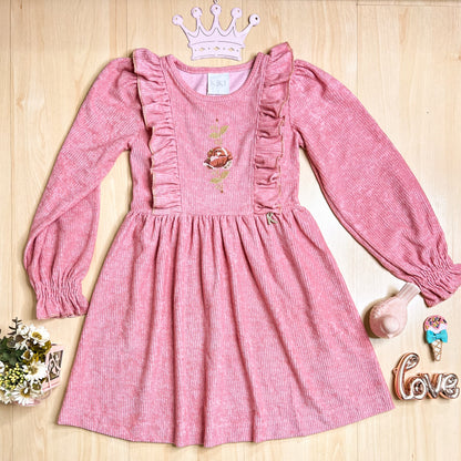 Vestido Infantil Inverno Texturas Goiaba - Kiki Xodó